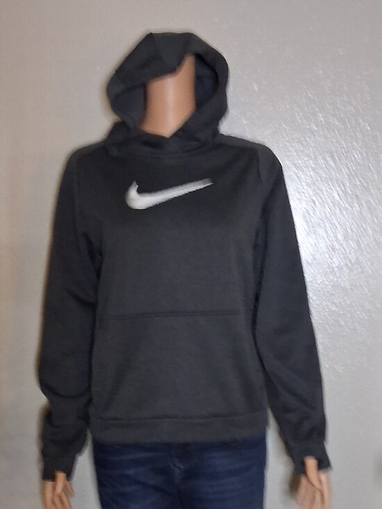 Nike Tops - NIKE-GREY-PULL OVER-HOODIE-THUMB HOLES-LOGO ON FRONT-XL